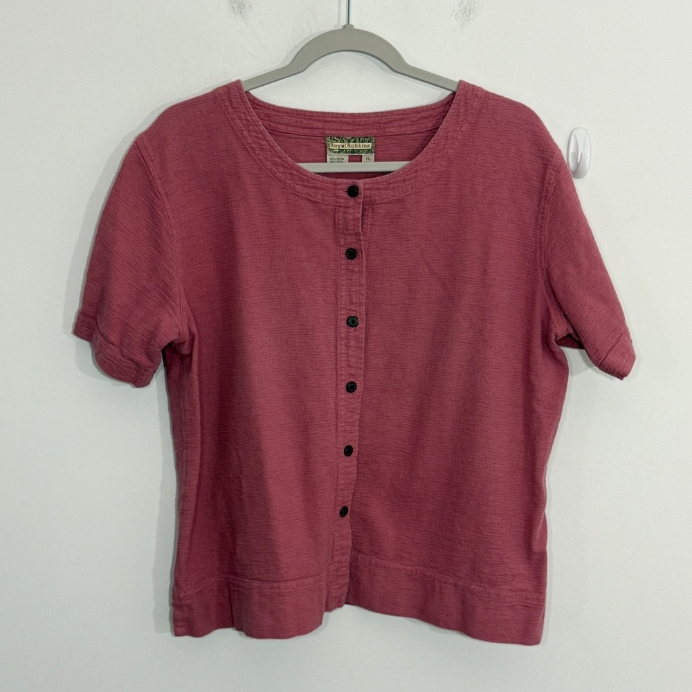 Royal Robbins Womens Top XL Pink Textured Button Front Travel Outdoor Casual